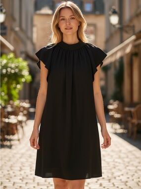 Calvin Klein Black Flutter-Sleeve Mini Dress